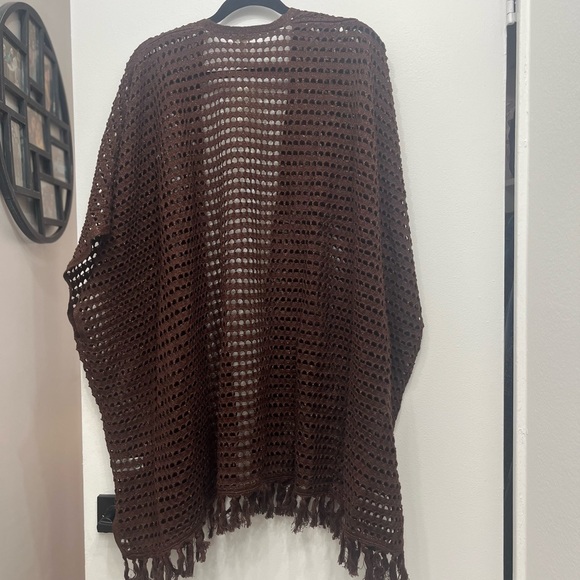 NWT Aerie Brown Crochet Fringe Open-Front Sweater One Size MSRP:$60 - Picture 6 of 7